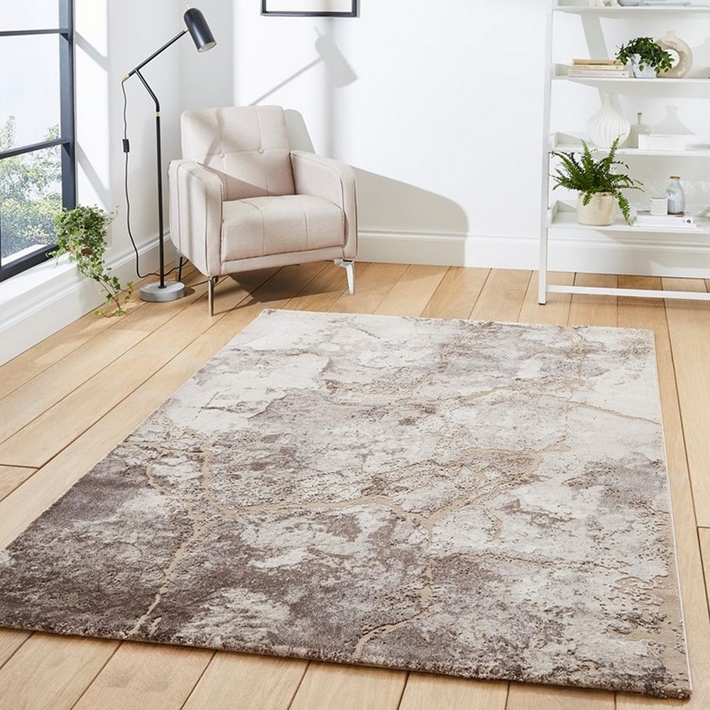 Florence 50032 Marble Modern Rugs in Beige Silver